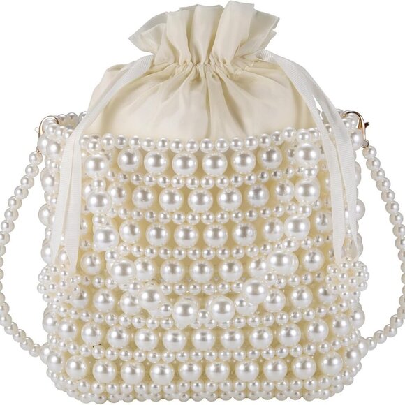 Women Pearl Clutch Bag Crossbody Handbag Purse Beaded Evening Bag Shoulder Weddi - Picture 3 of 7